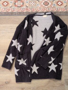 Altar'd State Black Cardigan with White Star Pattern